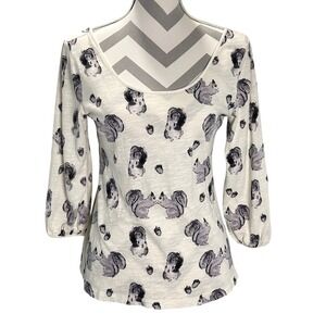 Postmark Anthropologie‎ Forest Fete Squirrel Print 3/4 Sleeve Scoop Neck Top M